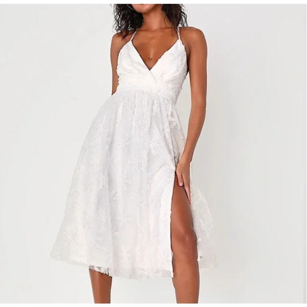 Lulus White Floral‎ Toulle Embroidered Wedding Dress XS